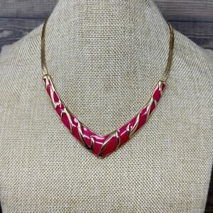 Vintage Signed Trifari Pink Animal Print Gold Tone Bib Necklace